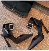 Luxury Satin Rhinestones Square Buckle Pumps
