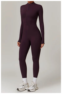 Long Sleeved One-piece Zipper Jumpsuit