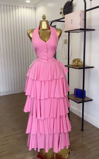 Sleeveless Vest Tops+Pleated Tiered Skirts Set