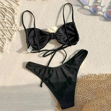Flower Bandeau Swimwear Thong Bikini