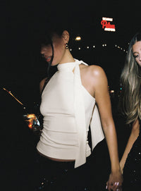 Sleeveless High Neck Tie Top