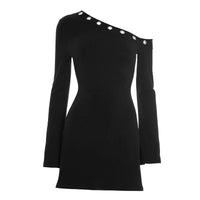 Inclined Shoulder Long Sleeve Sexy Mini Dress