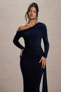 Skew Collar Long Sleeve Sexy Maxi Dress