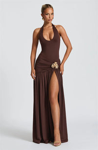 Elegant Halter Bodysuit And Skirt Maxi Dress Set