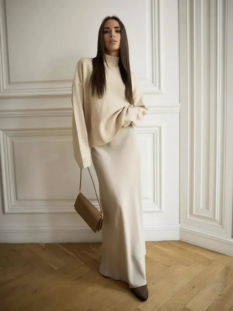 Casual Satin  Loose High Waist Maxi Skirt