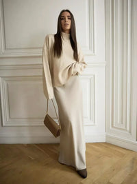 Casual Satin  Loose High Waist Maxi Skirt