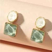 Round Square Crystal Stone Drop Earrings