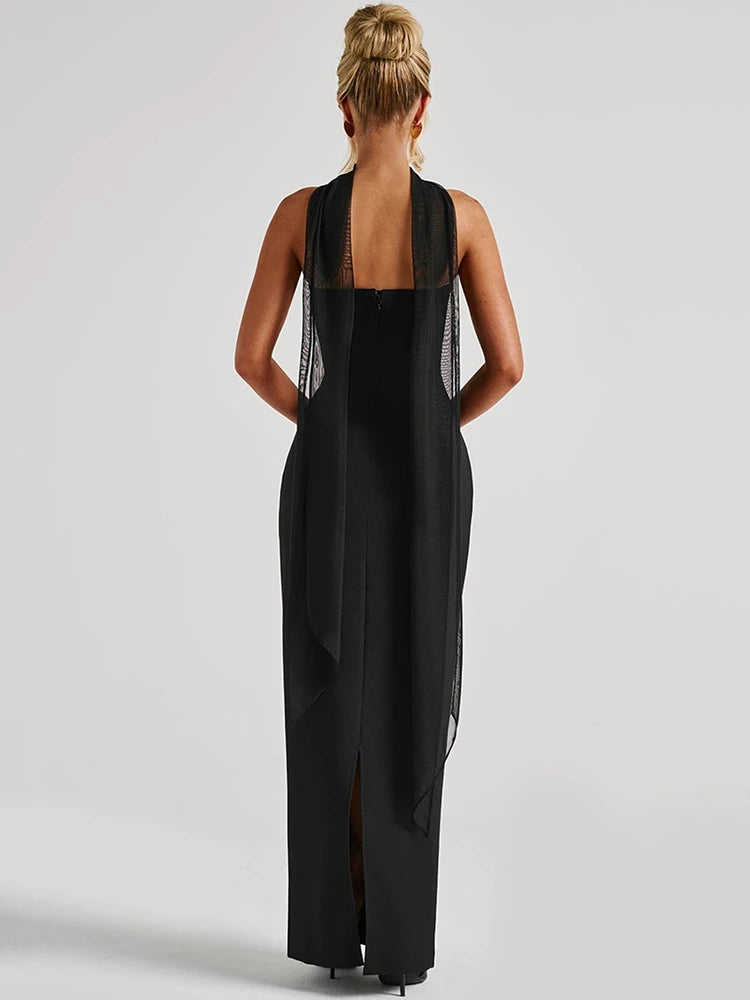 Scarf Collar Strapless Sexy Maxi Dress