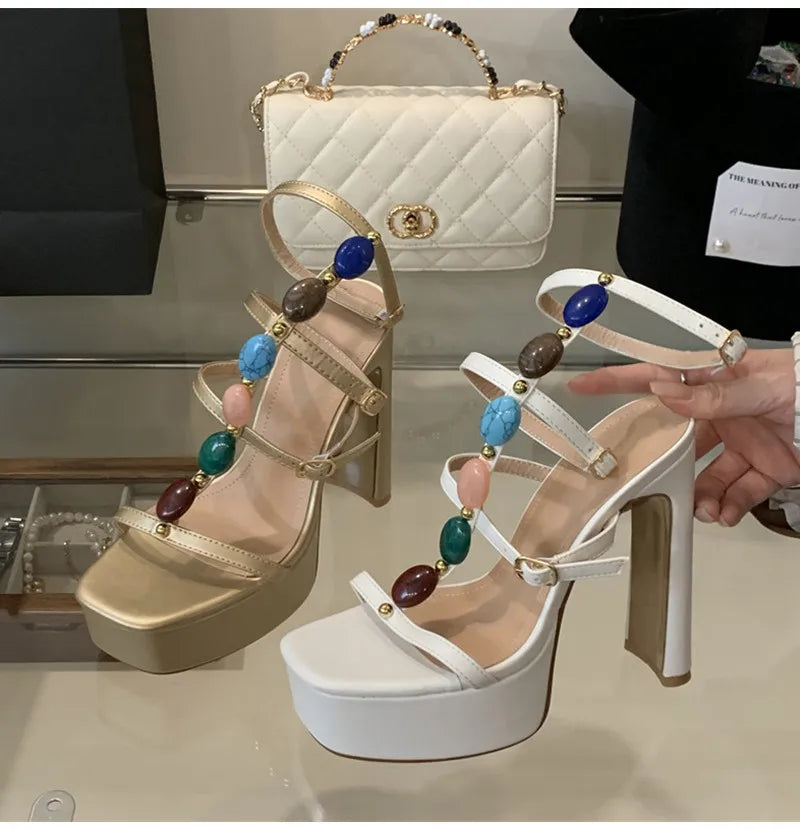 Platform Wedge Colorful Gem Ultra High Heels