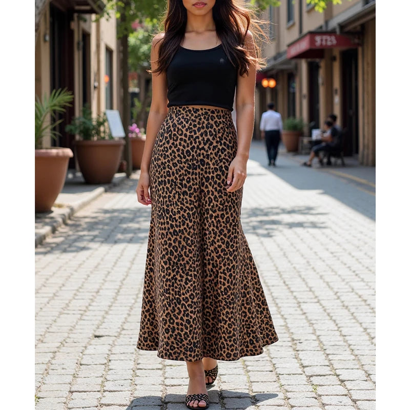 Leopard Print Long Skirt