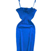 Ribbed Lace Up  Ruffle Trim Mini Dress