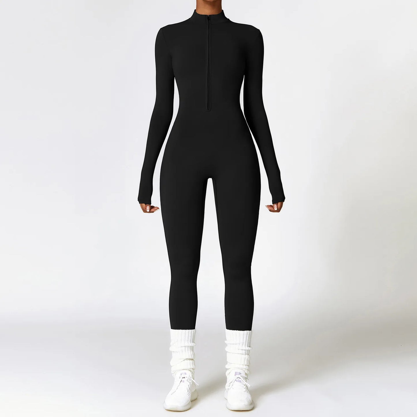 Long Sleeved One-piece Zipper Jumpsuit