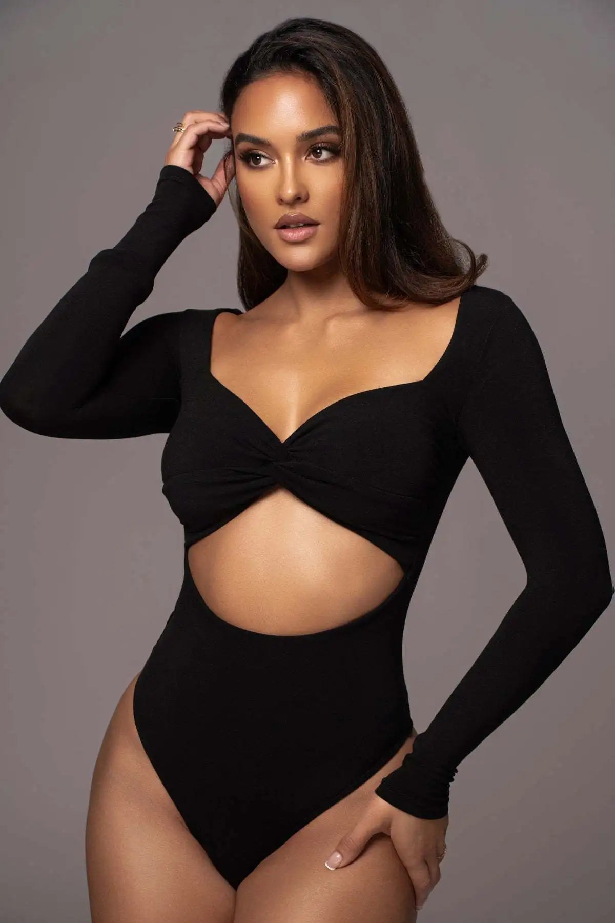 Hollow Out Long Sleeve Square Collar Bodysuit