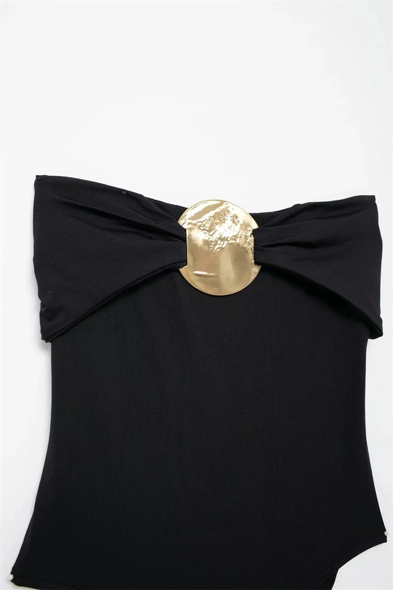 Off Shoulder Sleeveless Tight Bodysuit