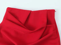 Red High Waist Pleated Mini Skirt