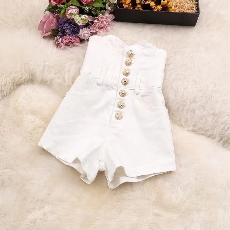 High Waist Single Breasted Tunic Solid Color Shorts