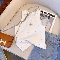 Embroidered Flare Chic Diamonds O-Neck Tank Top