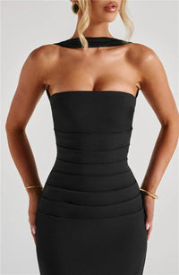 Scarf Collar Strapless Sexy Maxi Dress