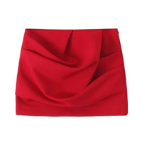 Red High Waist Pleated Mini Skirt