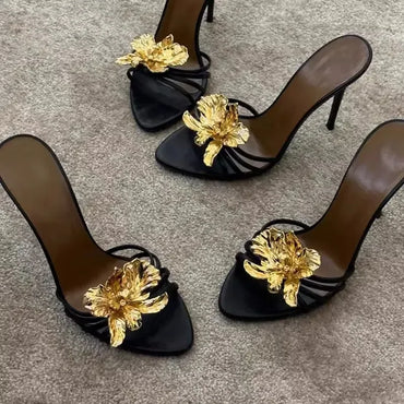 Gold Flower Decor High Heels