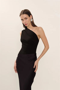Satin Inclined Shoulder Sexy Maxi Dress