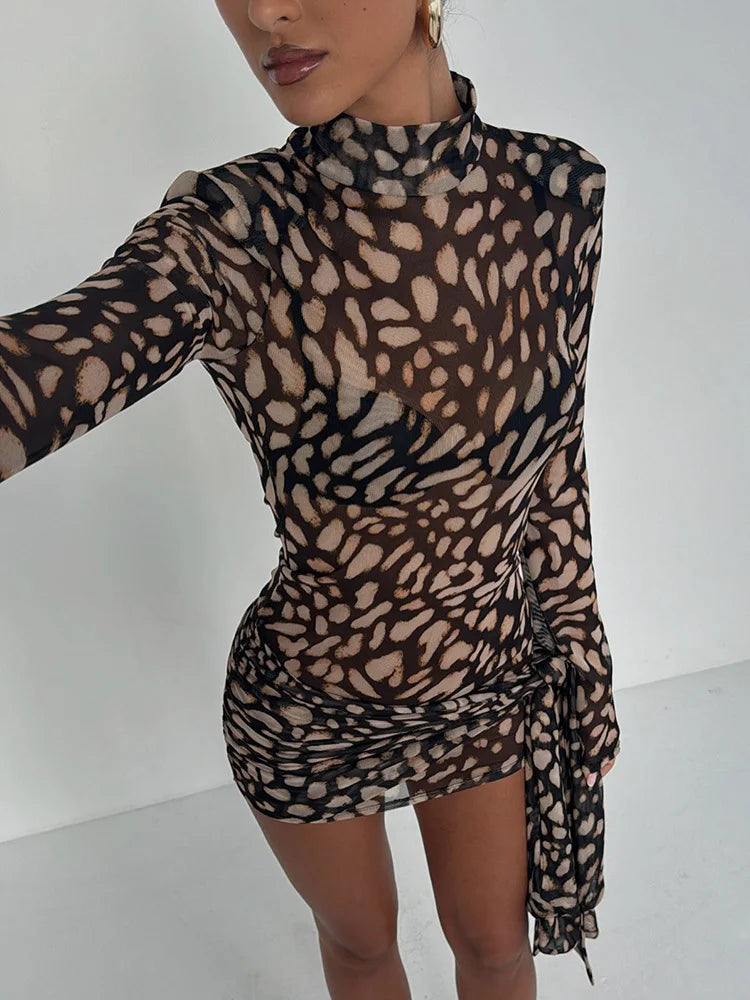 Mesh Leopard Print Sexy Mini Dress