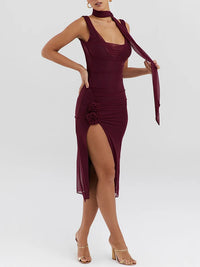 Elegant Flower High Split Sexy Midi Dress