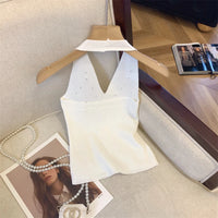 Halter Rhinestone Knitted Tank Top