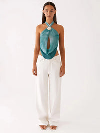 Tie Dye Hollow Out Halter Sexy Tank Top