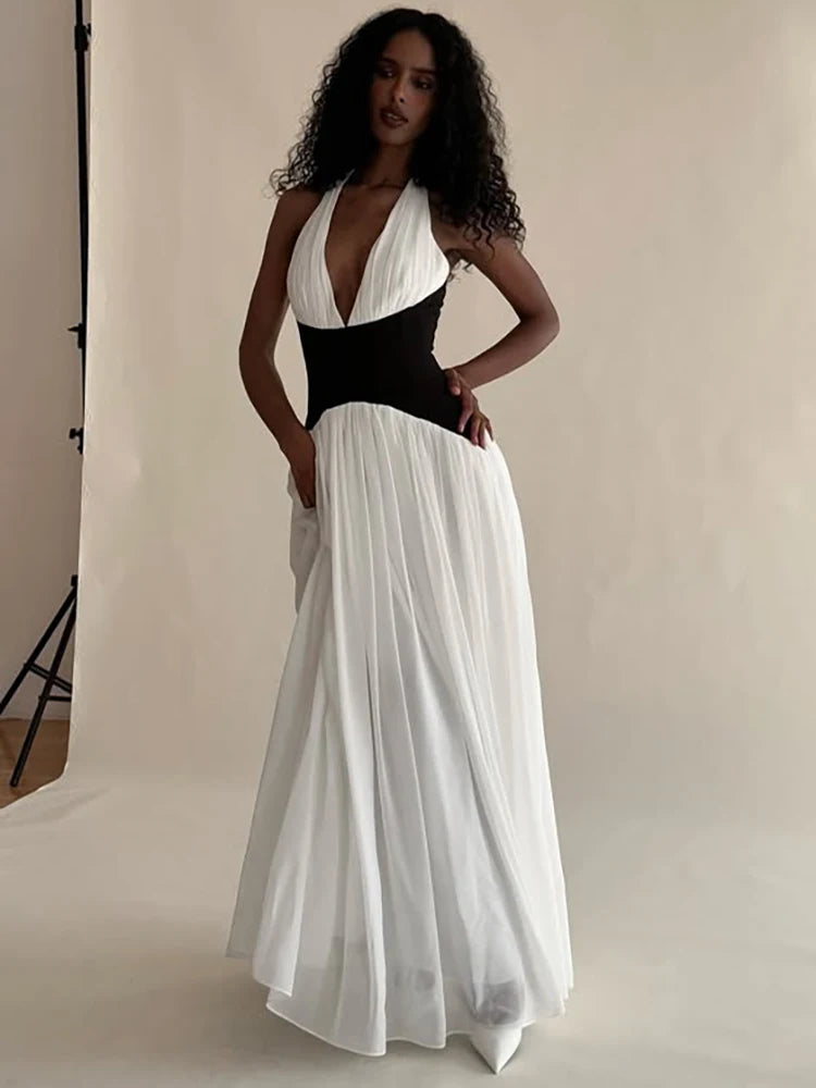 Halter Deep V Neck Backless Sexy Maxi Dress