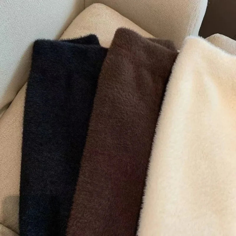 Elastic Waist Slim Imitation Mink Fur Skirt