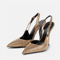 Luxury Rhinestone Sequined Buckle Pointed toe Slingback Stiletto