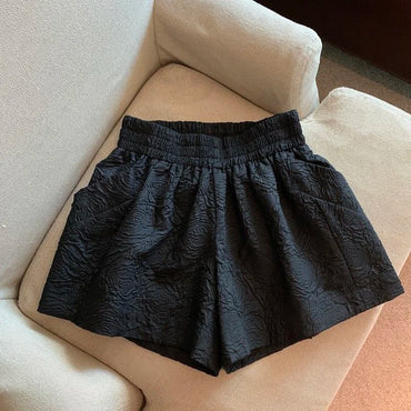 Elastic High Waist Pockets Jacquard Shorts