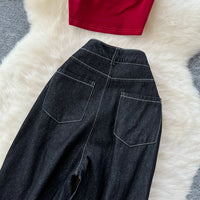 Strapless Letter Embroidery Retro Sexy 2pcs Set