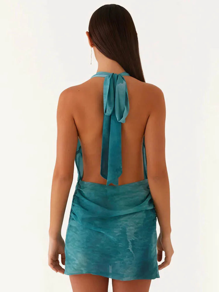 Halter Deep V Neck Sexy Mini Dress