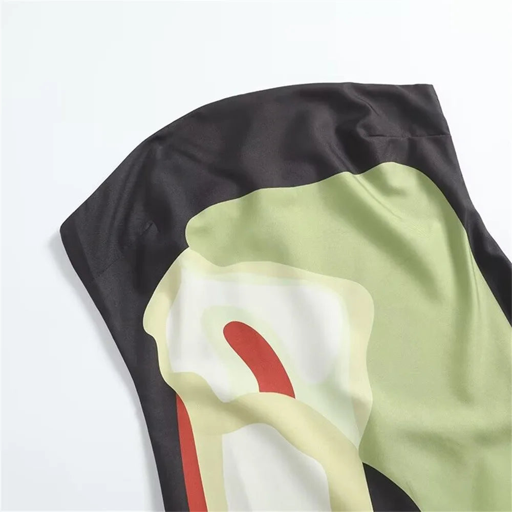 Strapless Backless Printed Long Dress