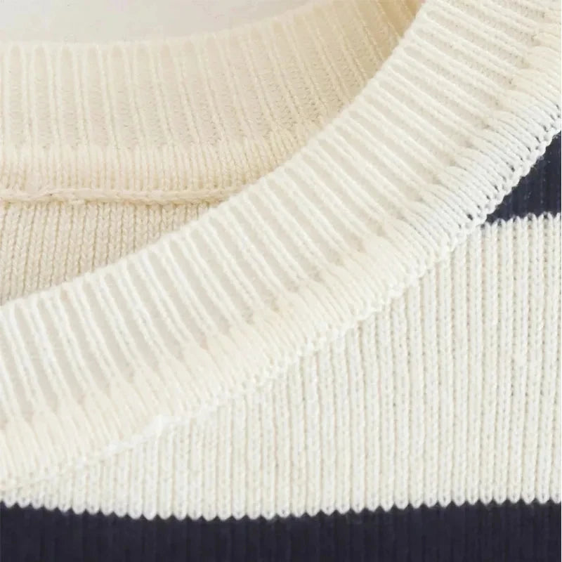 Striped Knitted Short Sleeve Crop Sweater