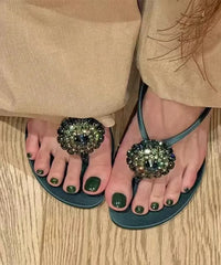 Rhinestone Flower Decor Heeled Slippers
