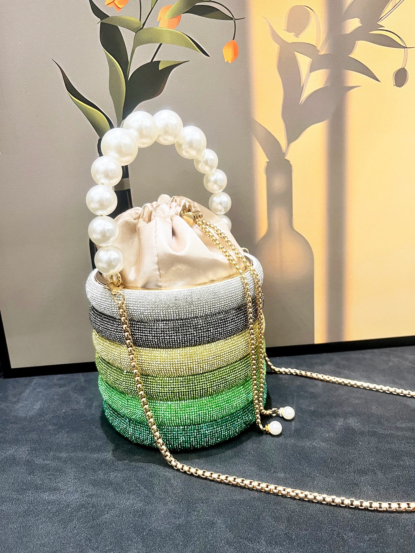 Rhinestones Evening Bucket Bag