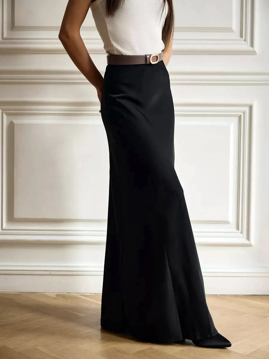Casual Satin  Loose High Waist Maxi Skirt