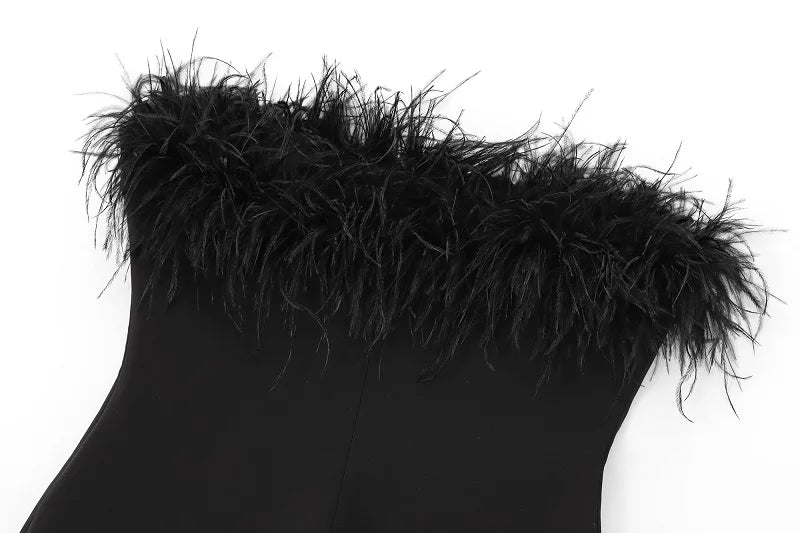 Black Feather Corset Tube Top