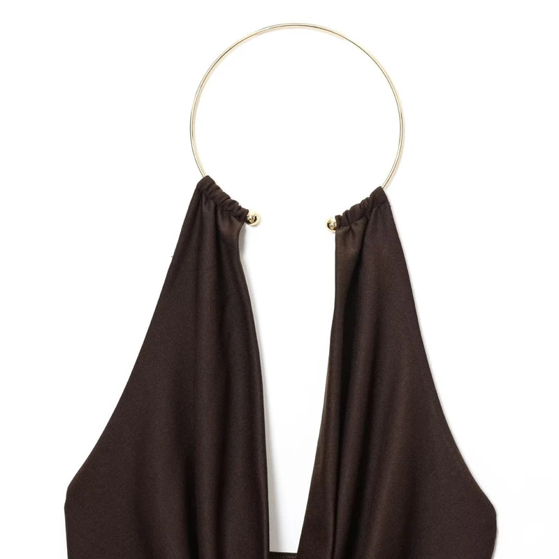 Gold Cuff Collar Sleeveless Bodysuits