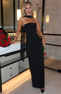 Scarf Collar Strapless Sexy Maxi Dress