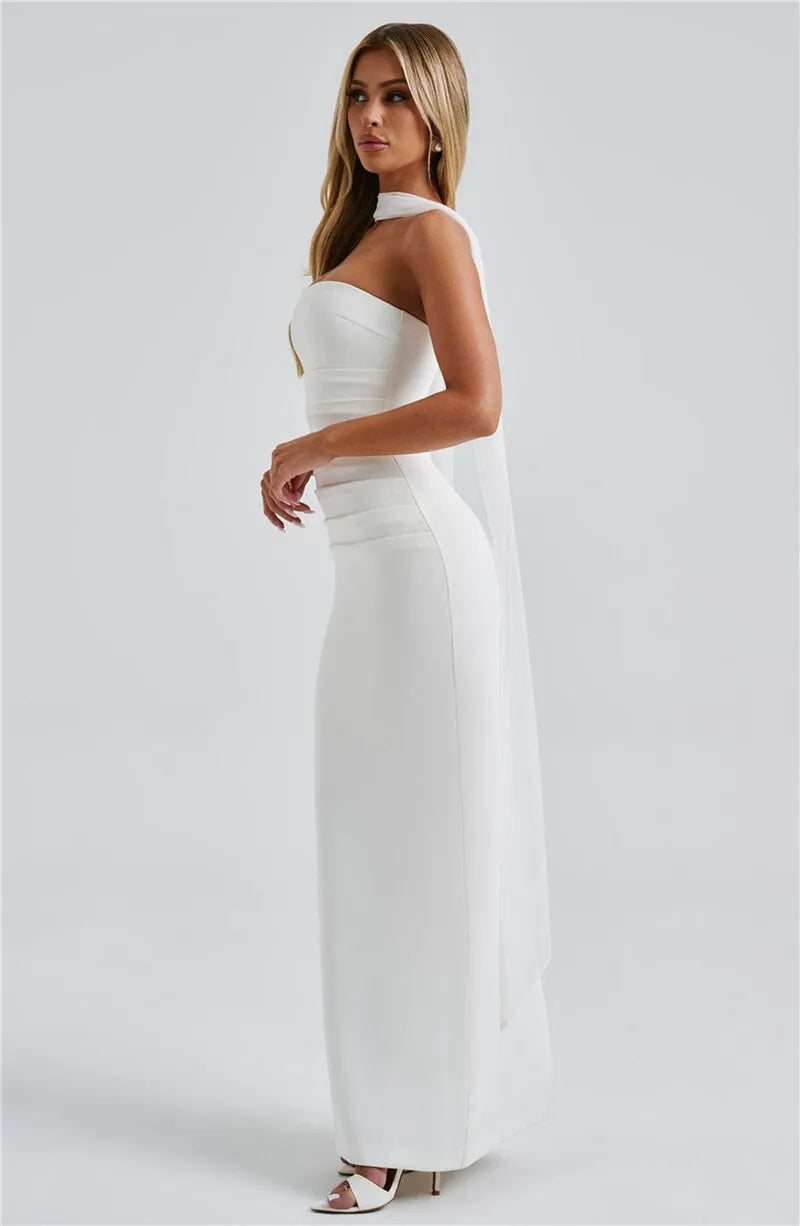 Scarf Collar Strapless Sexy Maxi Dress