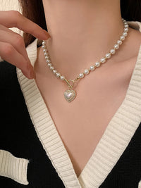 Heart Pendant Imitation Pearl Necklace