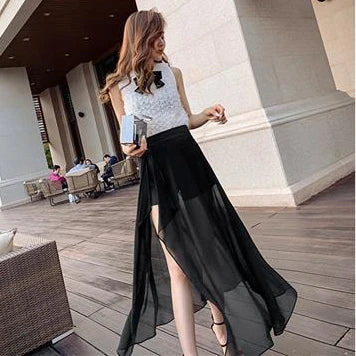High Waist Patchwork Chiffon Chic Skirt