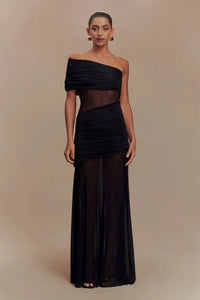 One Shoulder Mesh Sexy Maxi Dress