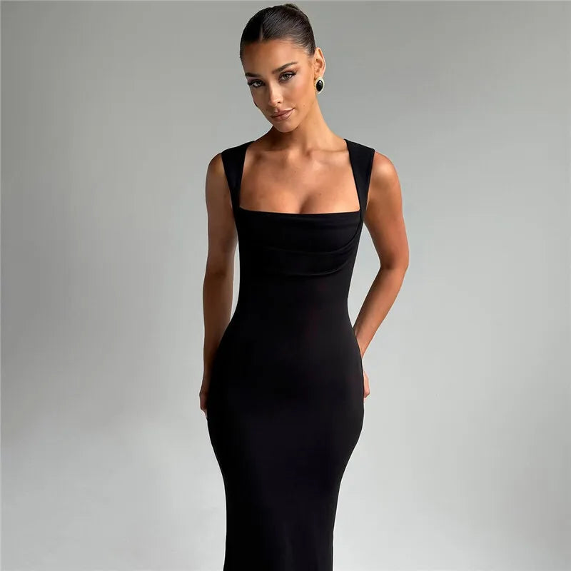 Square Collar Sleeveless Sexy Maxi Dress
