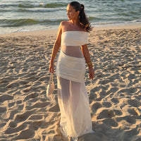 One Shoulder Mesh Sexy Maxi Dress