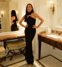 Metal Buckle Turtleneck  Maxi Dress